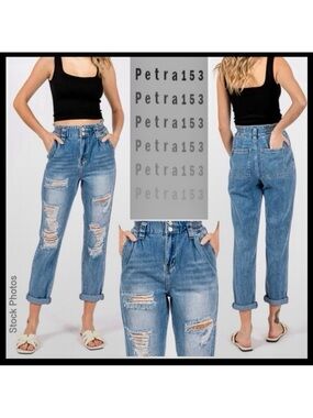 NWT PETRA153 High-Rise Paper-Bag Retro Jeans 100% Cotton (9/28)